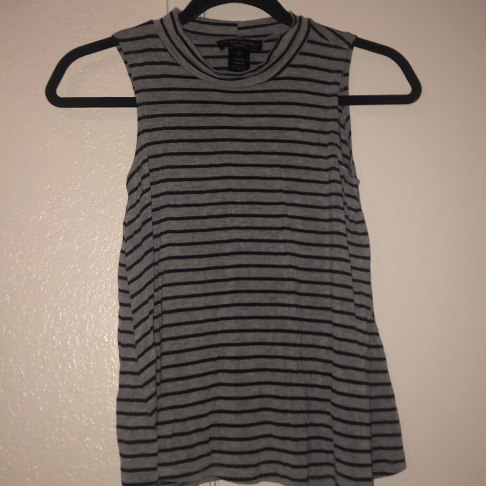 light gray and black striped mock neck